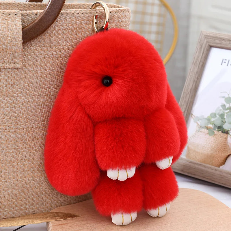 Cherry Pop Bunny – Bright Red Fluffy Bunny Keychain Charm